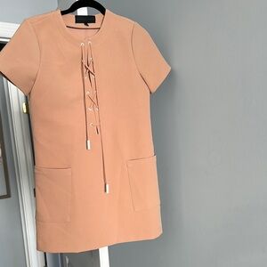 Elegant Tan Dress with Lace-Up Detail